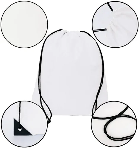 Miniatura 3 de Mochila con cordón a granel Draw String Bags Cinch Bolsa de poliéster para deporte de gimnasio, Blanco