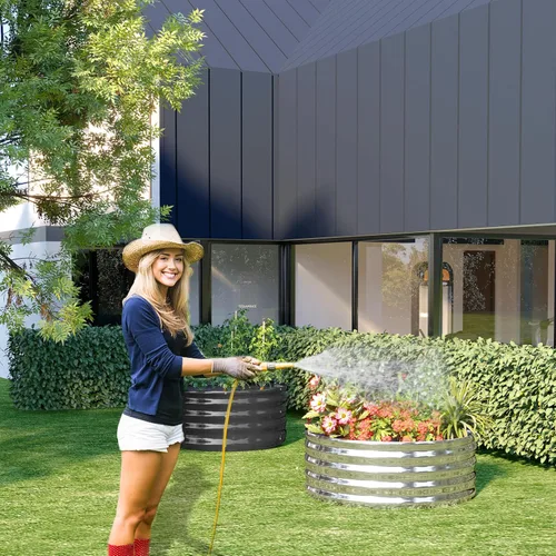 Miniatura 7 de DIIYIV 3PCS 3x3x1FT Kit de Cama de Jardín Elevada Galvanizada, Cajas para Vegetales - Caja de Flores Redonda de Metal, Camas de Plantación Grandes