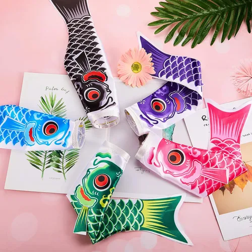 Miniatura 6 de Boao 10 piezas de cometa de bandera de pez japonesa de carpa de 15.7 pulgadas, calcetines de viento colgantes japoneses para jardín, patio trasero