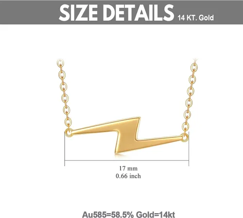 Miniatura 5 de Collar Lightning Bolt con dije de oro macizo de 14 quilates para mujer, 16 pulgadas, Oro, Sin gemas.