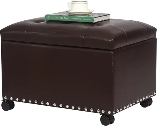 Miniatura 9 de Joveco Otomana rectangular de 24" con almacenamiento para sala de estar, banco tapizado con asiento y reposapiés con tapa abatible, reposapiés