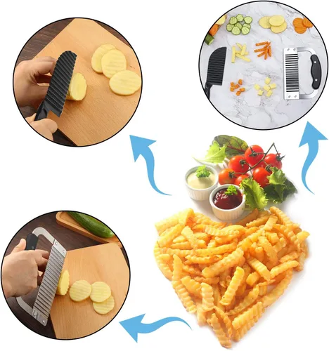 Miniatura 6 de Patelai Juego de 2 cortadores de arrugas para papas fritas y verduras, cortador ondulado de hoja de acero inoxidable, herramienta de corte ondulado