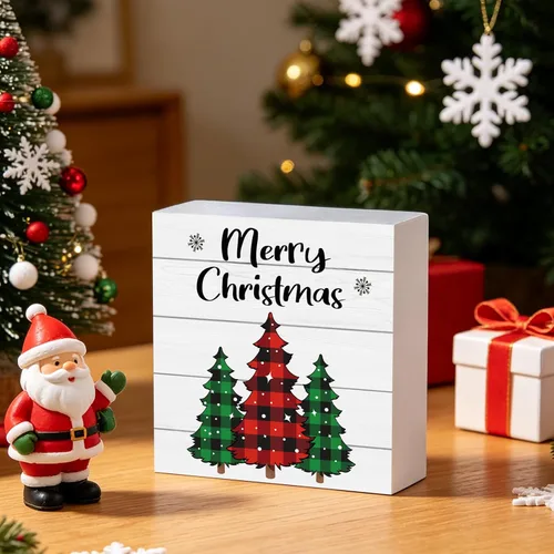 Miniatura 6 de Decoraciones navideñas para interiores, decoración de Navidad, mesa, hogar, habitación, oficina, baño, búfalo, caja de madera, letrero de madera
