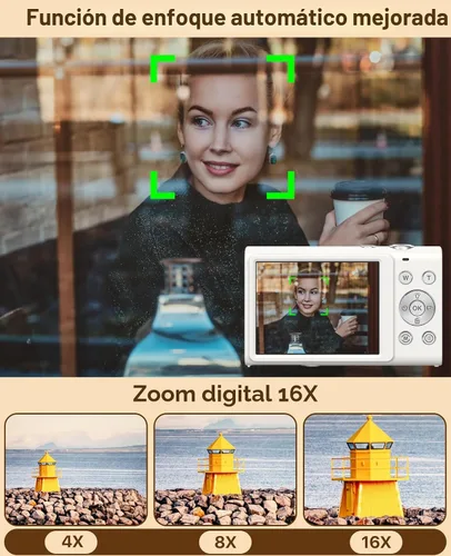 Miniatura 4 de Cámara digital, cámara de videoblogs 4K para YouTube con cámaras de enfoque automático para fotografía con zoom digital 16X, cámara digital compacta