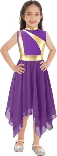 Miniatura 37 de CHICTRY Vestido de baile lírico sin mangas asimétrico para niñas, disfraz de adoración litúrgica contemporánea