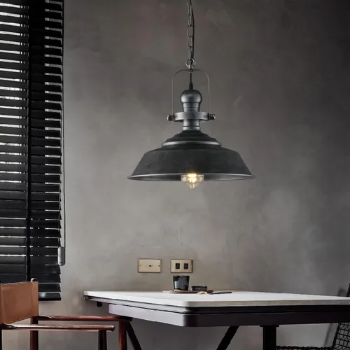 Miniatura 2 de Lámpara colgante de granja negra plateada de 14.2 pulgadas para isla de cocina, lámpara de techo colgante industrial rústica con acabado pintado a