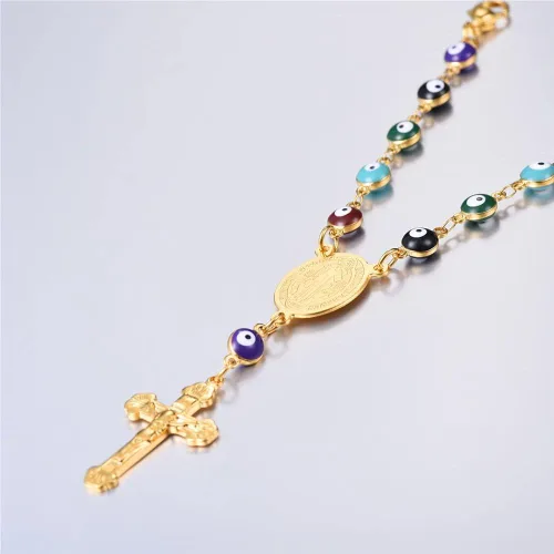 Miniatura 2 de U7 Catholic Gift Stainless Steel 18K Gold Plated Coin MedalCrucifix CrossVirgin MaryRosary Necklaces for Women Men