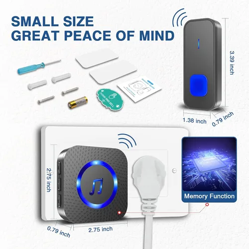 Miniatura 7 de SURFOU Timbre inalámbrico, impermeable, fácil instalación - rango de 1300 pies, 55 tonos, 5 niveles de volumen ajustables - flash LED