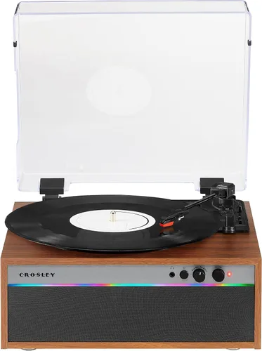 Miniatura 15 de Crosley CR6048A-BK - Reproductor de discos de vinilo con Bluetooth estroboscópico con sincronización de música, luces LED que cambian de color, Negro