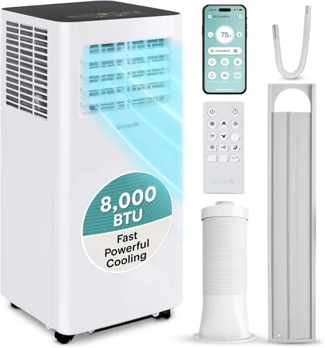 SereneLife - Pequeño aire acondicionado portátil de 8,000 BTU con deshumidificador incorporado - Unidad de aire acondicionado portátil para