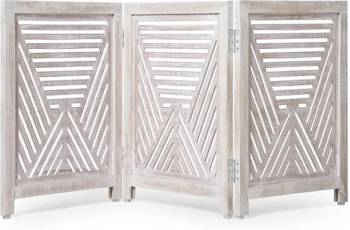 Miniatura 12 de Lightnpro Valla de madera geométrica para mascotas - Puerta de seguridad plegable independiente para perros, cachorros y mascotas pequeñas, valla
