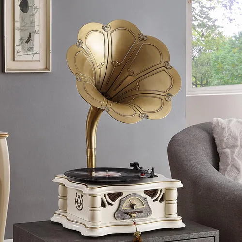 Reproductor de Discos Gramófono Vintage, Fonógrafo Retro de Vinilo, Tocadiscos de Vinilo con Cuerno para DJ, Reproductor de Gramófono Decorativo con