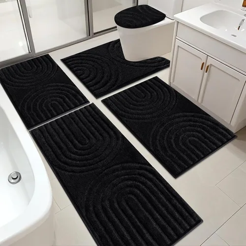 Miniatura 11 de Juego de alfombras de baño HEBE de 5 piezas, tapetes de baño absorbentes y suaves para baño, juego de tapetes de baño lavables a máquina