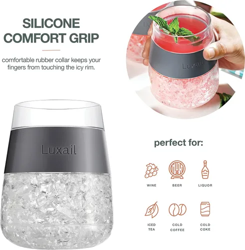 Miniatura 2 de luxail - Copas de vino de plástico, juego de 2, regalos de vino, vasos aislados de doble pared para el congelador, vasos sin tallo para vino tinto