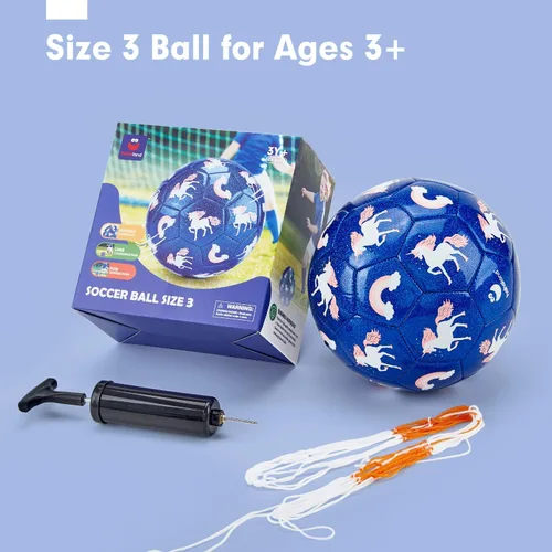 Miniatura 7 de hahaland Balón de fútbol tamaño 3 con bomba, balón desinflado y bolsa de malla - Balón de fútbol para niñas y niños, deportes al aire libre