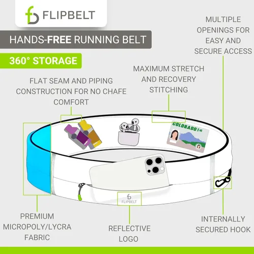 Miniatura 4 de FlipBelt Cinturón para correr con cremallera, riñonera para fitness y correr, empresa estadounidense Negro
