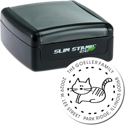 Miniatura 2 de Sello delgado de dirección de gato de dibujos animados, sello preentintado, sello de gato, diseño redondo, sello de dibujos animados, sello