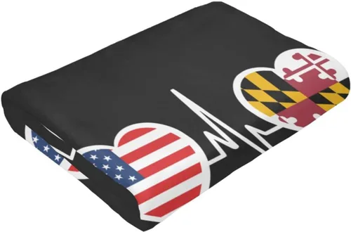 Miniatura 6 de Manta de franela cálida y ultrasuave con la bandera de Estados Unidos y Maryland, manta negra para todas las estaciones, decoración del hogar