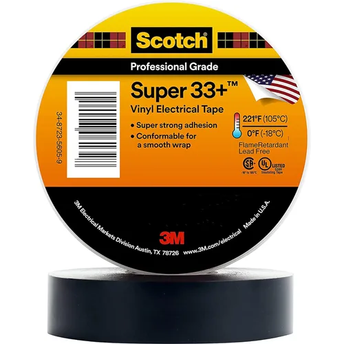 Miniatura 15 de 3M Scotch Super 33+ Cinta eléctrica, 3/4 pulgadas x 76 pies, vinilo de alta calidad para todo tipo de clima, resistente a la abrasión, la humedad