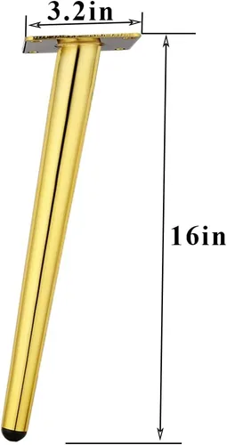 Miniatura 2 de Osring Patas de muebles de 16 pulgadas, patas redondas de metal cónico dorado para mesa, muebles inclinados para gabinete, accesorios para mesa