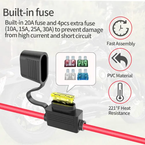 Miniatura 3 de ELFCULB Cable de extensión de conectores de batería SAE de 3.3 pies 10 AWG con 5 fusibles compatible con cargador de batería de generador solar, SAE