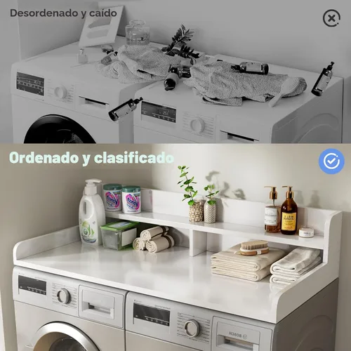 Miniatura 3 de Encimera de 2 niveles para lavadora y secadora con protector de 2.75" de altura, 54" de ancho x 27.5" de profundidad, cubierta de encimera de Blanco
