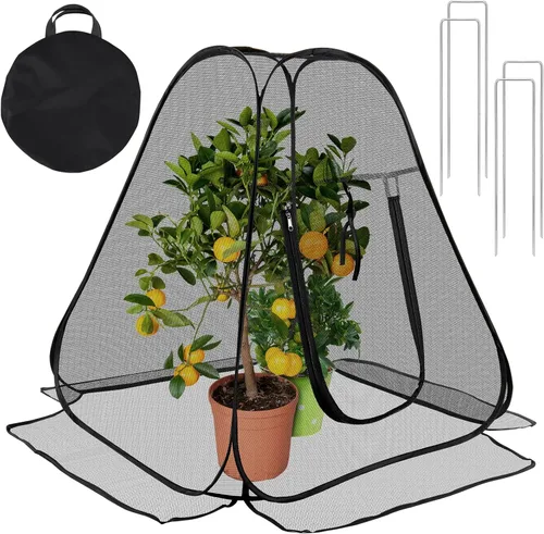 RGQSUN Cubiertas de red de jardín emergentes, 28 x 28 x 32 pulgadas, cubiertas para plantas con entrada con cremallera y estacas, tienda de campaña