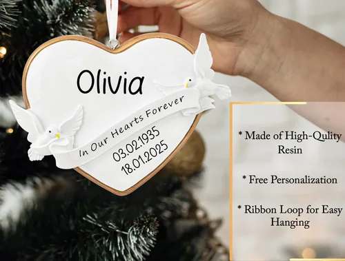 Miniatura 3 de Adorno de Navidad personalizado en nuestros corazones para siempre 2026 con palomas Recuerdo conmemorativo del árbol de Navidad de condolencias