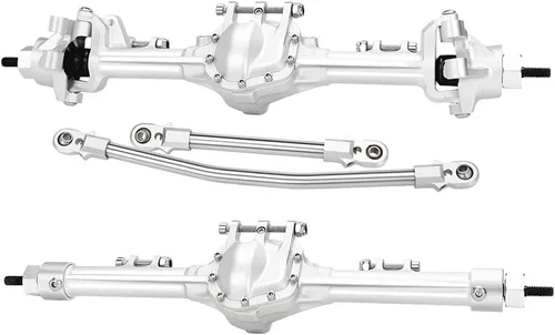 GLOBACT Juego de ejes delanteros y traseros de aluminio para 1/10 Axial SCX10 I II RC Crawler Car Upgrade Accesorios (Plata)