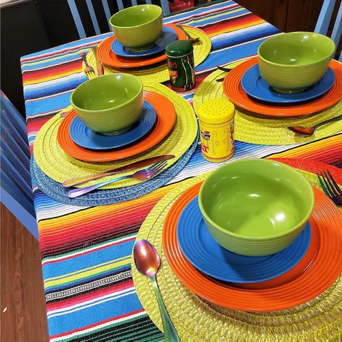 Miniatura 6 de AerWo Mantel mexicano de 60 x 85 pulgadas, manta de serape mexicano con borlas para decoración de fiesta de cinco de mayo, mantel rectangular tejido