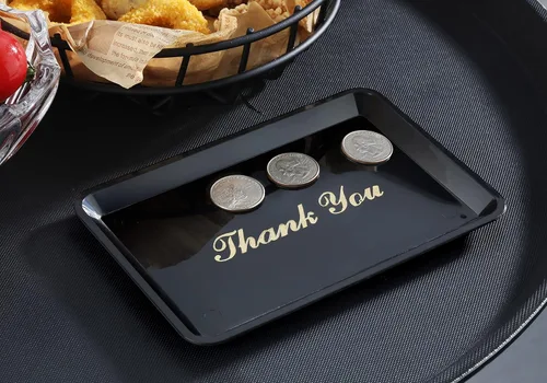 Miniatura 6 de New Star 26917 - Bandeja de puntas para restaurante para cheques de invitados, 4.5 x 6.5 pulgadas, color negro con impresión dorada, juego de 12