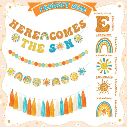 Miniatura 6 de LARRAZABAL Cartel para baby shower con texto en inglés «Here Comes The Son», «Here Comes the Son», decoración de baby shower para niño