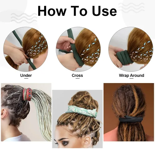 Miniatura 3 de Dingion 9 piezas de lazos para el cabello con cierre en espiral, accesorio de rastas largas, alambre de hierro incrustado para cola de caballo