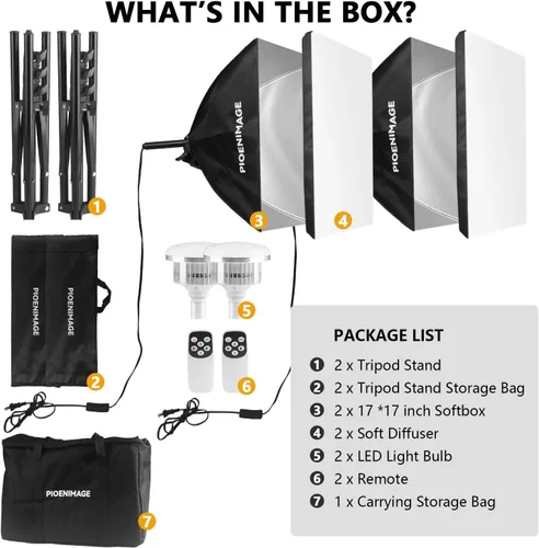 Miniatura 2 de Kit de iluminación Softbox, juego de iluminación de fotografía de caja suave con caja de luz de 17 x 17 pulgadas, trípode de iluminación plegable, 2