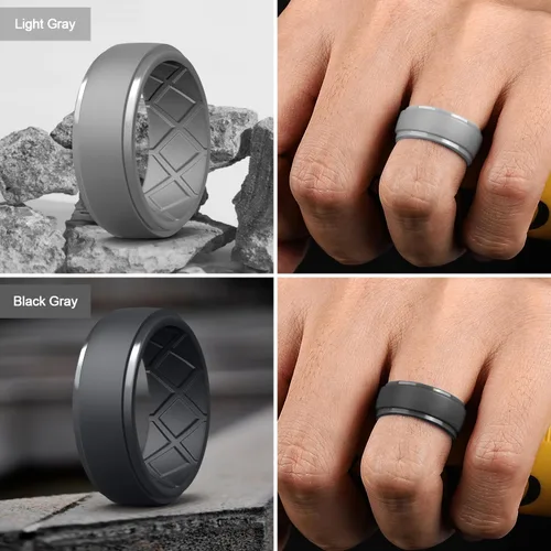 Miniatura 66 de Egnaro - Anillos de silicona para hombre, 25/64 pulgadas (10 mm) de ancho y 3/32 pulgadas (2.5 mm) de grosor, alianzas de boda de goma, paquete