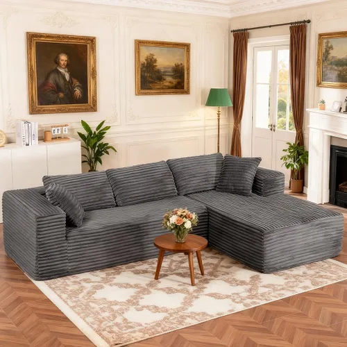 Miniatura 14 de COMHOMA - Sofá seccional modular de 105" con asiento profundo, sofá en forma de L tapizado en nube, brazos anchos, tela de corduroy, chaise lounge