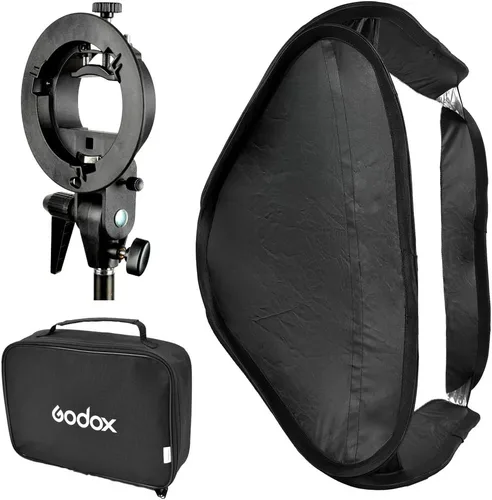 Miniatura 6 de Godox Caja de luz de 24 x 24 pulgadas con soporte de montaje Bowens tipo S, kit de soporte de flash para flash de cámara, luz rápida, estudio