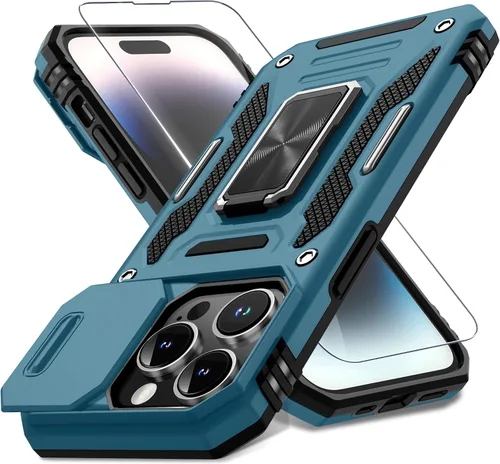 Miniatura 207 de DEERLAMN Funda para iPhone Xs Max con funda deslizante para cámara + protector de pantalla, soporte giratorio de anillo de grado militar a prueba