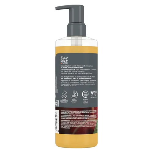 Miniatura 2 de DOVE MEN + CARE Champú y Acondicionador 2 en 1 Pure Fresh Orange & Sage para Cabello Fuerte y de Aspecto Saludable, con Vitamina C y Complejo