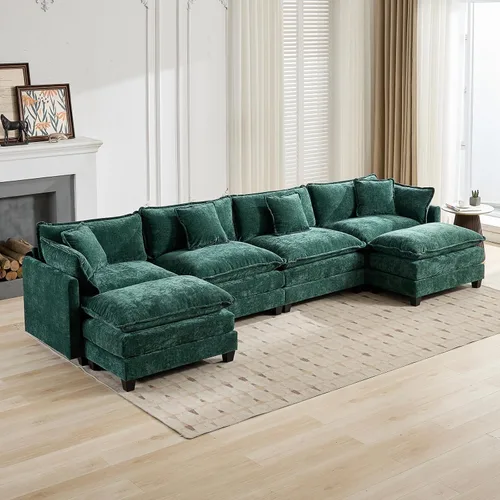 Miniatura 51 de Sofá modular negro de 111.5 pulgadas, sofás seccionales grandes de 3 plazas para sala de estar, sofá nube de tela de felpilla de gran