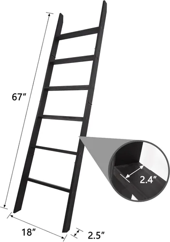Miniatura 3 de Escalera para Mantas de 6 Niveles – Perchero de Edredones de 5.5 Pies que se Apoya en la Pared, Almacenamiento de Mantas Estilo Granja para Sala