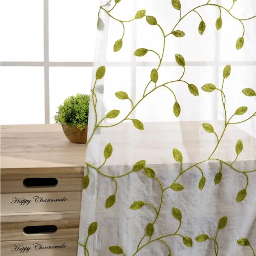 Miniatura 2 de Ivy Leaf - Panel transparente bordado de 84 pulgadas de largo, de gasa triturada para ventana, cortina de gasa de tul y bolsillo para barra