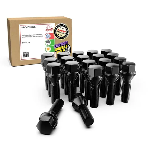 Wheel Accessories Parts 20 pernos de rosca M12 x 1.5 12 x 1.5 para asiento de bellota, acabado negro, vástago de 1.33 pulgadas, longitud hexagonal
