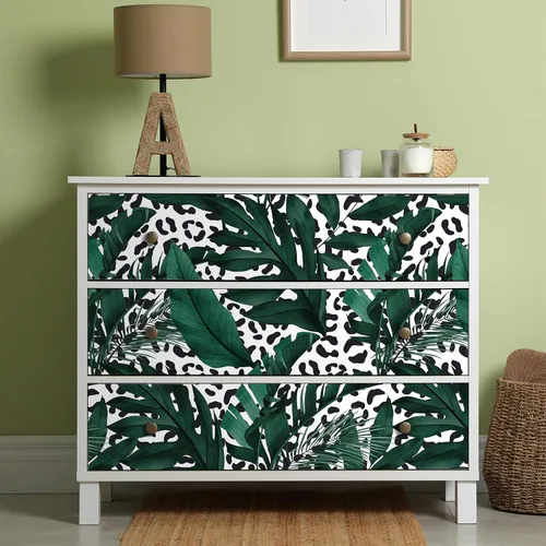 Miniatura 6 de CRE8TIVE 24"x118" Papel pintado de hoja de plátano Monstera para despegar y pegar Papel pintado de leopardo blanco y negro extraíble Papel