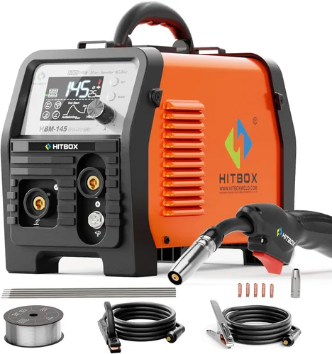 Miniatura 11 de HITBOX 140A MIG Soldador 110V/220V, Soldador de núcleo de flujo/Stick ARC/Lift Tig/Spool Gun 4 en 1 Máquina de soldadura Mig sin gas con pantalla