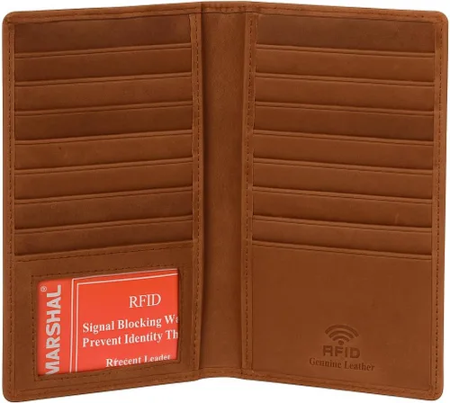Miniatura 9 de Marshal Billetera de Cuero Bifold con Bloqueo RFID para Hombres y Mujeres Soporte de Cuero Genuino con 19 Ranuras, 2 Compartimentos para Billetes