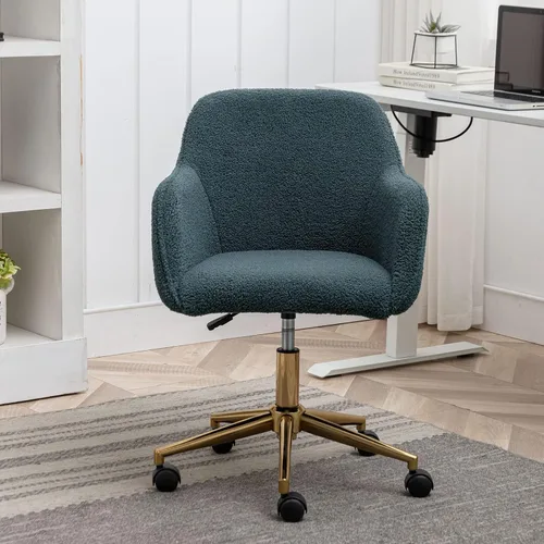 Miniatura 3 de Silla de escritorio moderna de piel sintética, silla tapizada y esponjosa para oficina en casa, silla de tocador de maquillaje para adolescentes