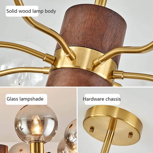 Miniatura 7 de Genérico Araña moderna, Candelabros industriales de cristal de madera con tirada en V, lámpara de casa de campo, semi empotrada, metal contemporáneo