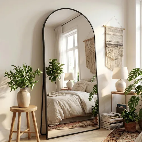 Miniatura 22 de Espejo de longitud completa, espejo arqueado de cuerpo completo de 59 x 18 pulgadas, espejos grandes de pie para dormitorio, baño, sala de estar