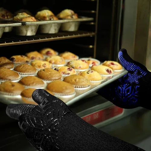 Miniatura 5 de Guantes para horno de barbacoa, guantes de parrilla, resistentes al calor y al fuego, silicona de 1472 ℉, muñeca no extendida para mayor seguridad